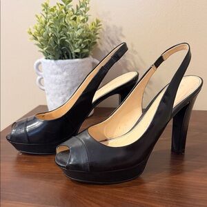 Marc Fisher Black Slingback Peep-Toe Heels